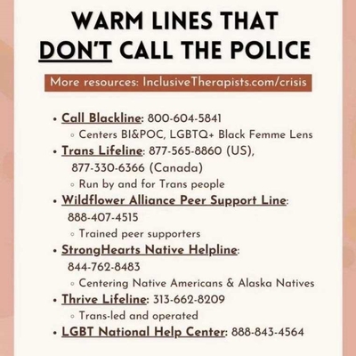 Inclusive Therapists: Warm Lines that Don't Call the Police