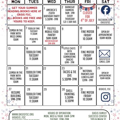 Oasis Family Success Center July 2026 Events Calendar